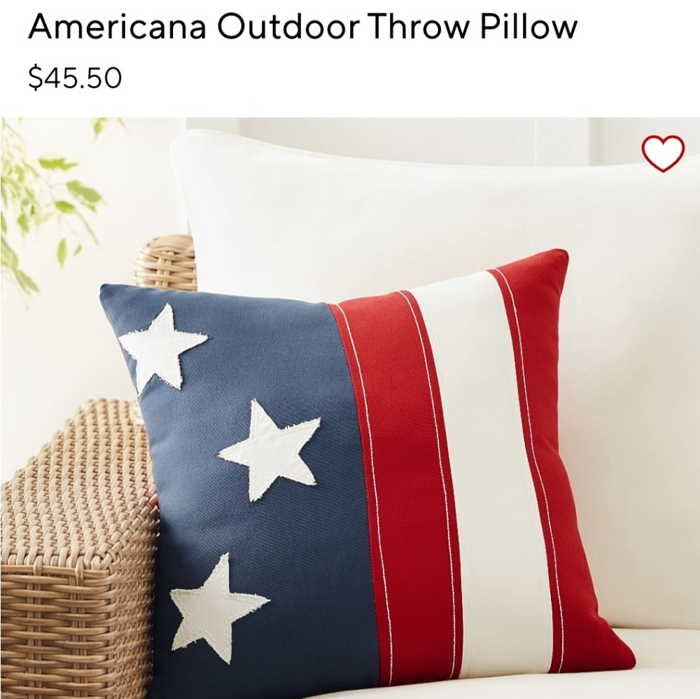 Pottery Barn Americana Outdoor Throw Pillow Flag Pillow